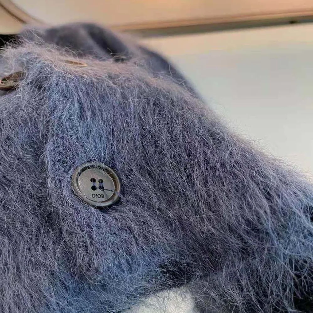 Dior Peter Doig Cardigan Blue Technical Mohair and Wool Brushed Jersey for Men Dior Peter Doig Cardigan Blue Technical Mohair and Wool Brushed Jersey for Men