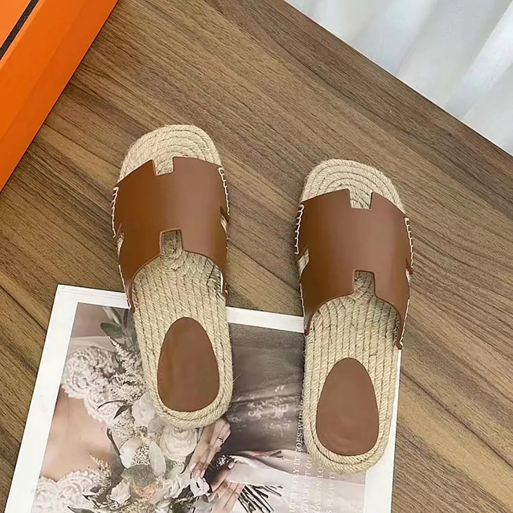 Hermes Catalya Espadrille in Calfskin with Rope Sole and “H” Cut-out for Unisex in Brown