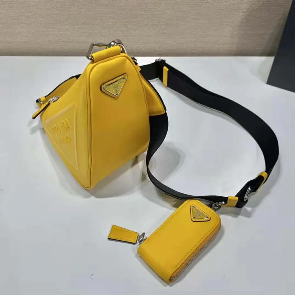 Prada Leather Triangle Shoulder Bag for Women in Yellow Prada Leather Triangle Shoulder Bag for Women in Yellow