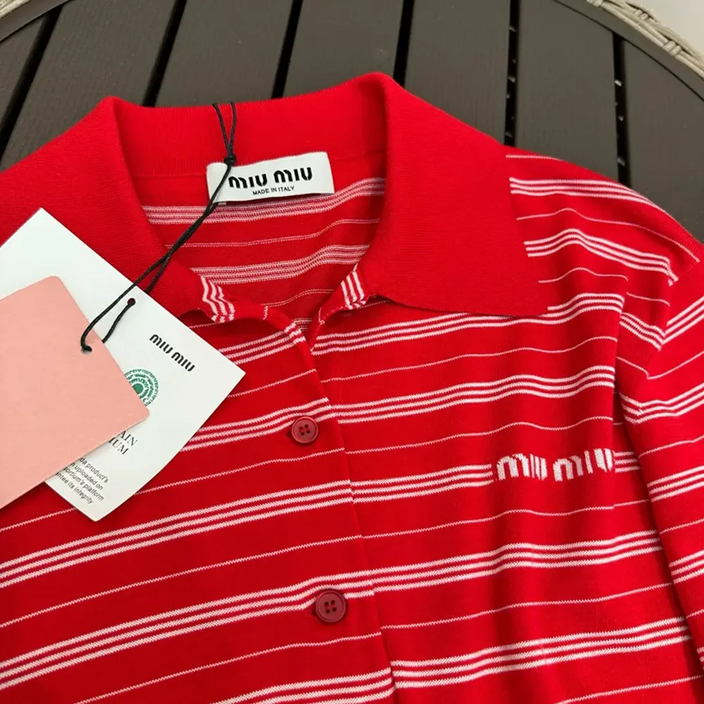 Miu Miu Cotton Knit Polo Shirt MML949_140V_F0011_S_OOO for Women