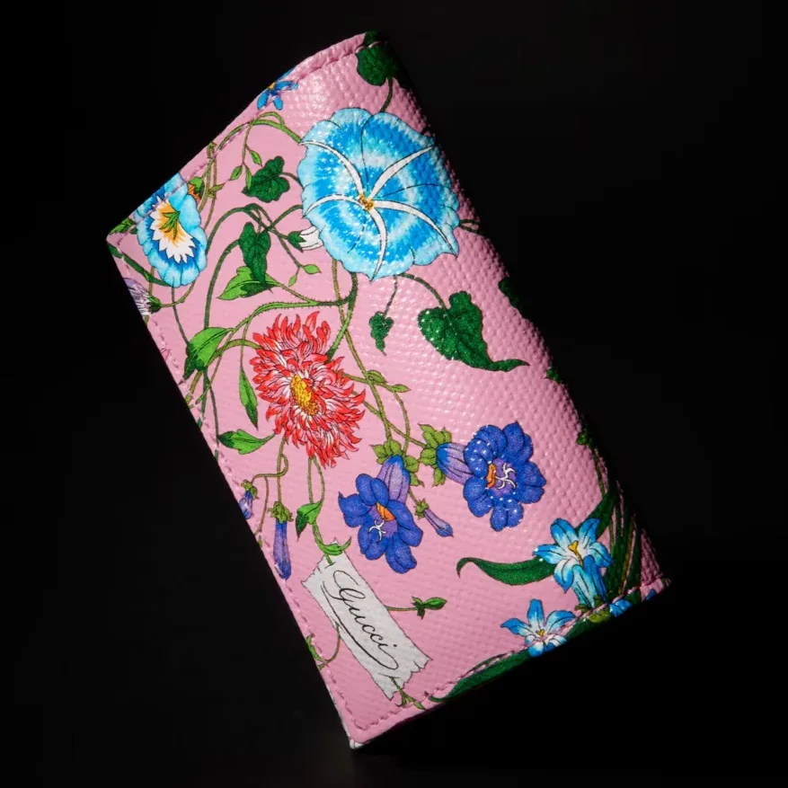 Gucci Flora Motif Bi Fold Card Case in Pink/ Multicolor Palladium Hardware Gucci Flora Motif Bi Fold Card Case in Pink/ Multicolor Palladium Hardware