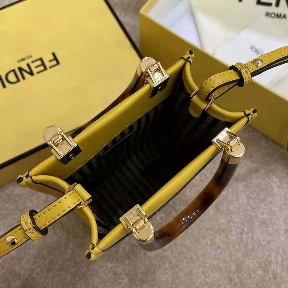 Fendi Mini Sunshine Shopper Leather Mini-Bag for Women in Yellow