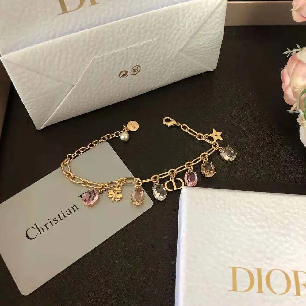 Dior Gold-Finish Metal with White Resin Pearl and Multicolor Crystals for Women