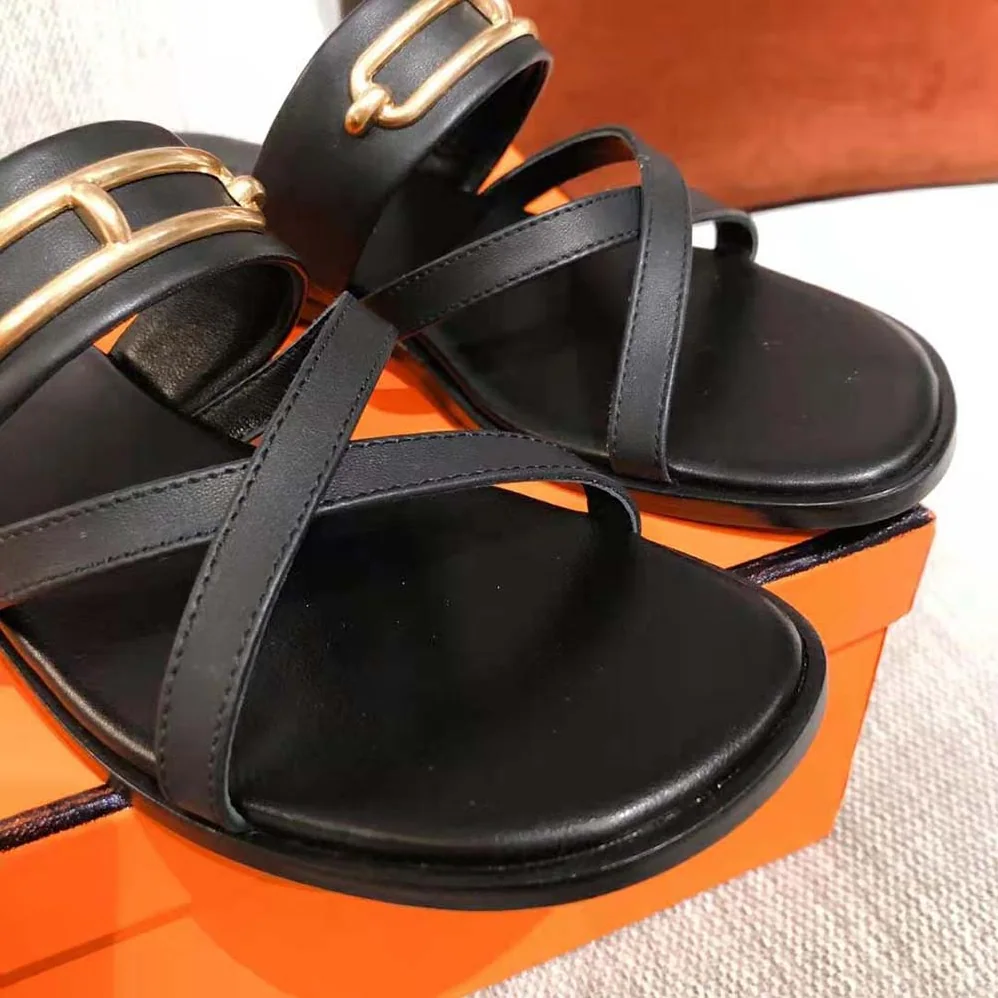 Hermes Claire Sandal in Calfskin Leather for Women in Black Hermes Claire Sandal in Calfskin Leather for Women in Black
