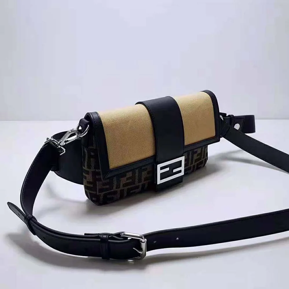 Fendi Baguette Brown Fabric Bag for Men in Black Fendi Baguette Brown Fabric Bag for Men in Black