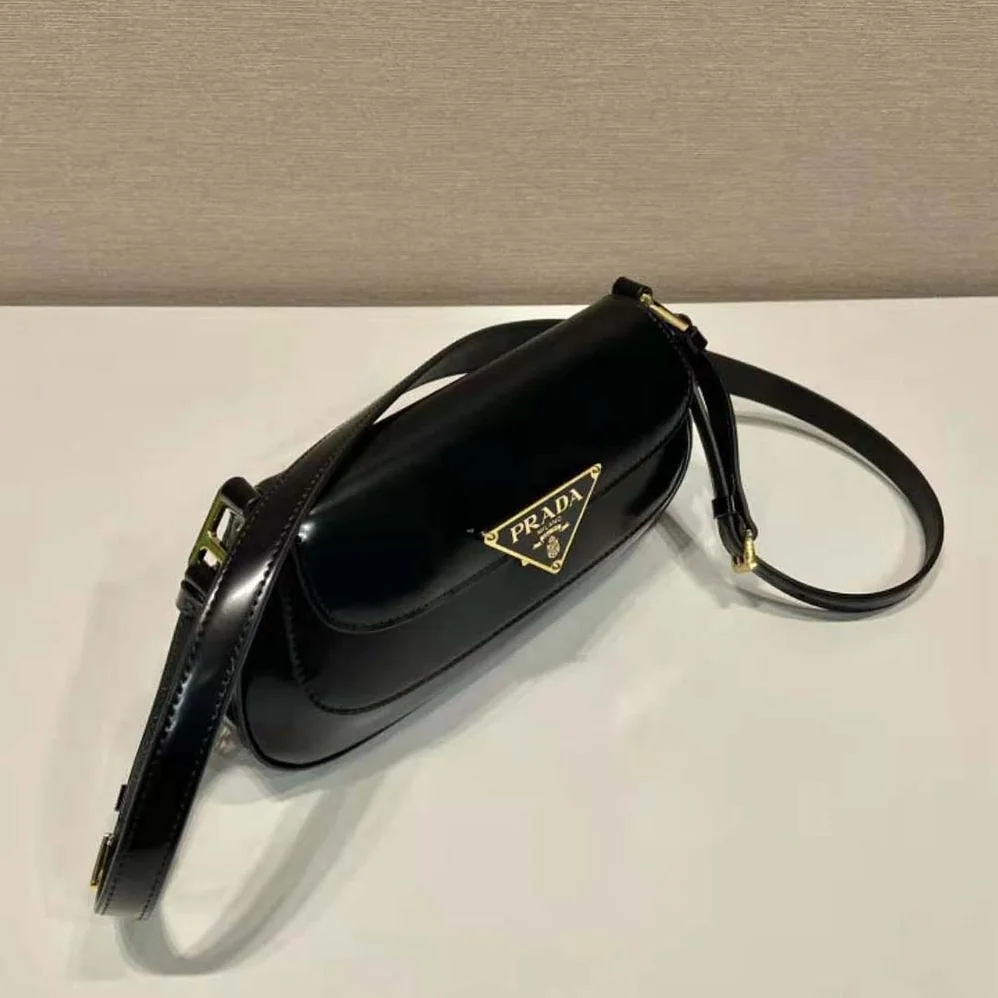 Prada Brushed Leather Shoulder Bag for Women in Black Prada Brushed Leather Shoulder Bag for Women in Black