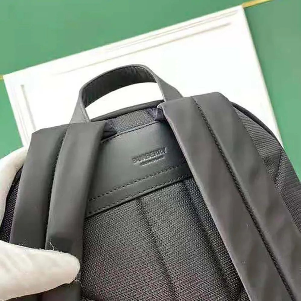 Burberry Large Logo Print Nylon and Leather Backpack for Women in Black
