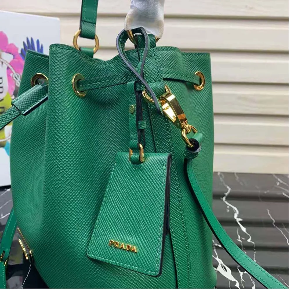 Prada Saffiano Leather Bucket Bag for Women in Green Prada Saffiano Leather Bucket Bag for Women in Green