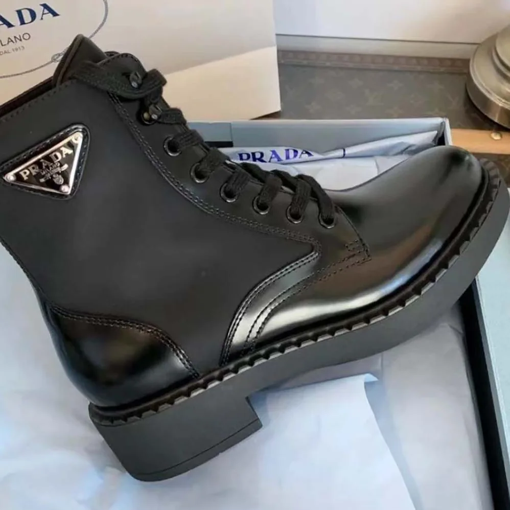 Prada Brushed-Leather and Re-Nylon Boots for Women in Black Prada Brushed-Leather and Re-Nylon Boots for Women in Black