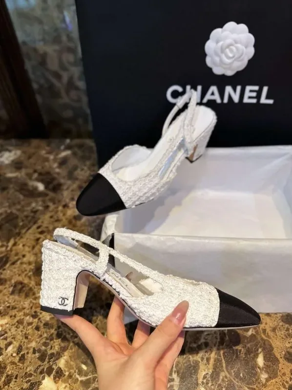 Chanel Sling Back Tweed Pumps White Chanel Sling Back Tweed Pumps White