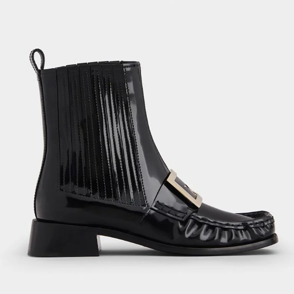 Roger Vivier Preppy Viv' Metal Buckle Chelsea Booties in Patent Leather for Women Roger Vivier Preppy Viv' Metal Buckle Chelsea Booties in Patent Leather for Women
