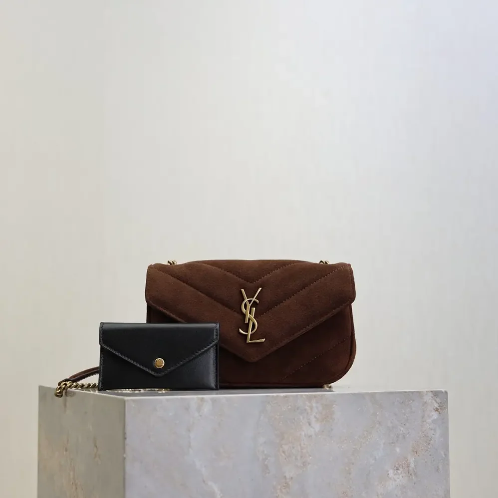 Saint Laurent YSL Loulou Mini In Suede for Women in Brown Saint Laurent YSL Loulou Mini In Suede for Women in Brown