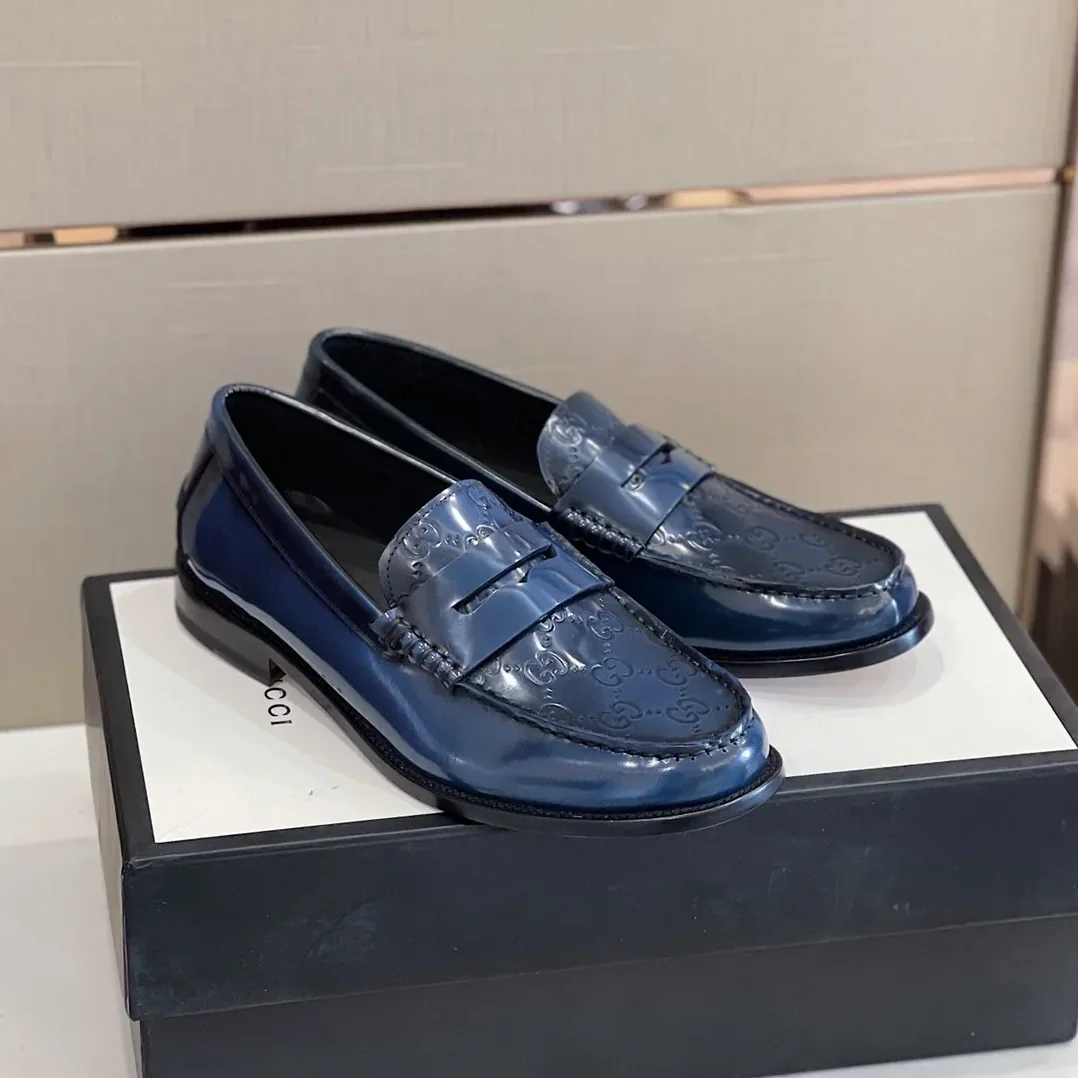Gucci GG Embossed Loafers Horsebit Blue for Men Gucci GG Embossed Loafers Horsebit Blue for Men