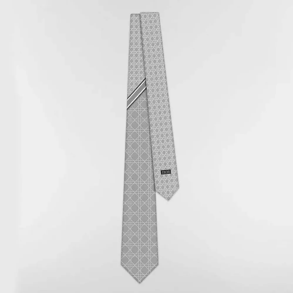 Dior Striped Cannage Tie Gray White and Deep Gray Silk for Men Dior Striped Cannage Tie Gray White and Deep Gray Silk for Men