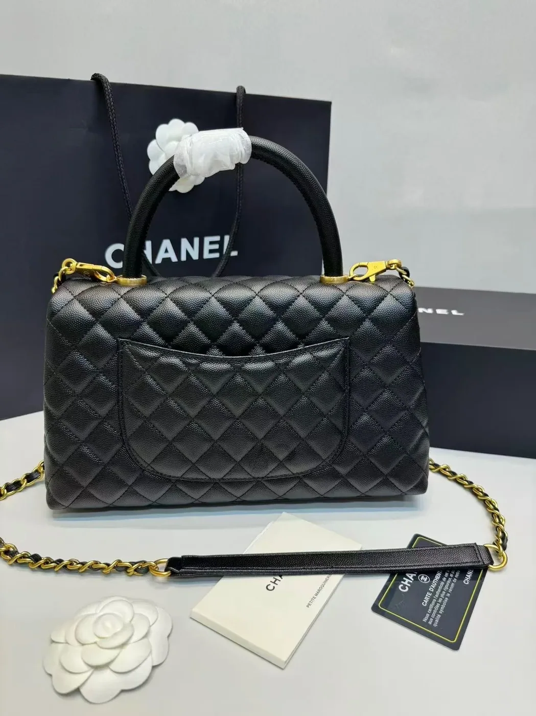 Chanel Coco Large Top Handle Bag in Black Gold Hardware