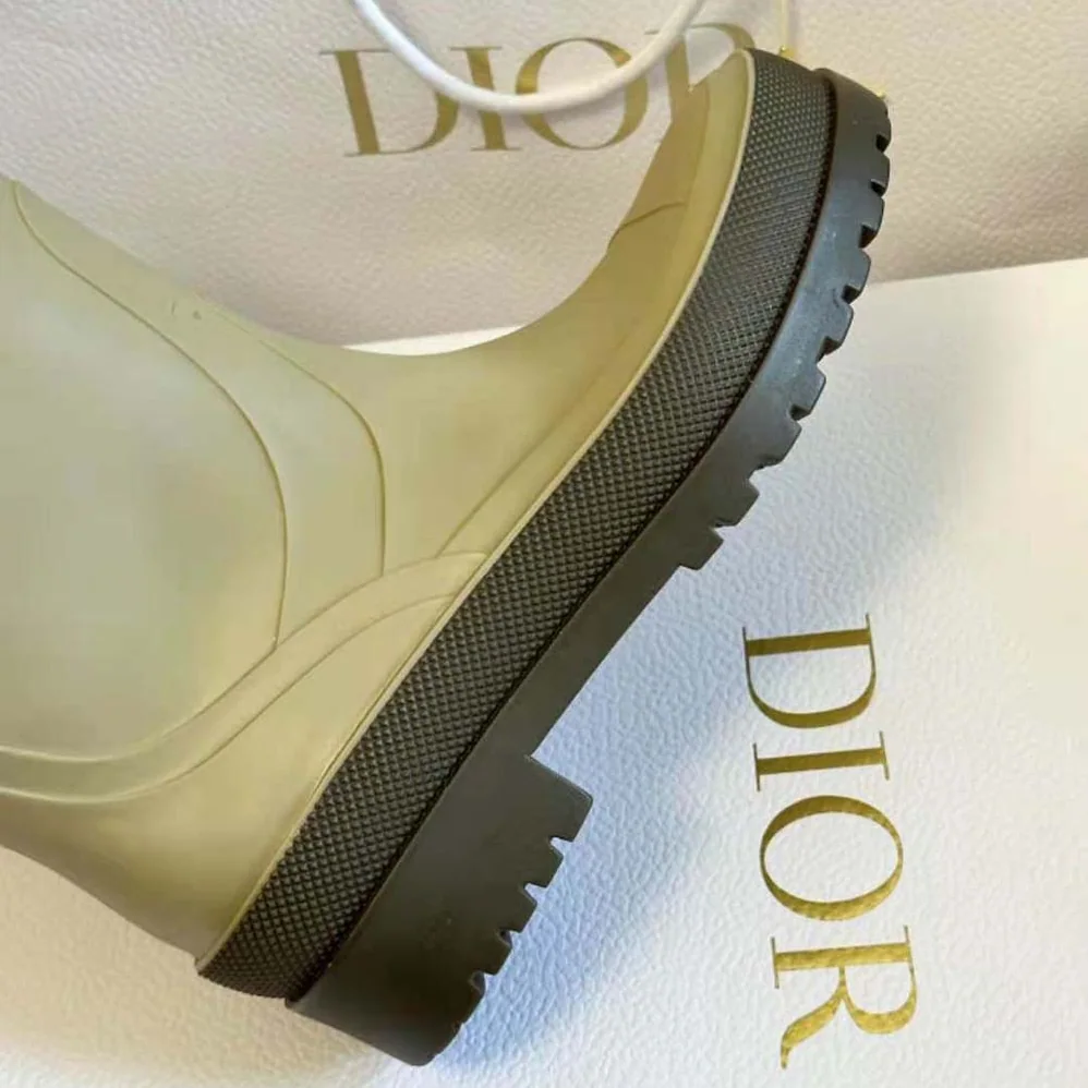 Dior Diorunion Rain Boot Beige and Brown Two-Tone Rubber with Dior Union Motif for Women Dior Diorunion Rain Boot Beige and Brown Two-Tone Rubber with Dior Union Motif for Women