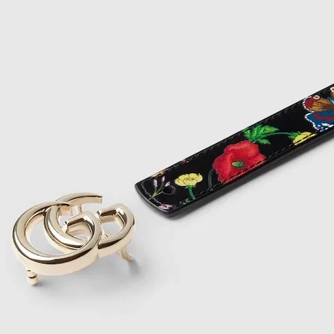 Gucci Reversible GG Marmont Thin Belt Black Flora Gucci Reversible GG Marmont Thin Belt Black Flora