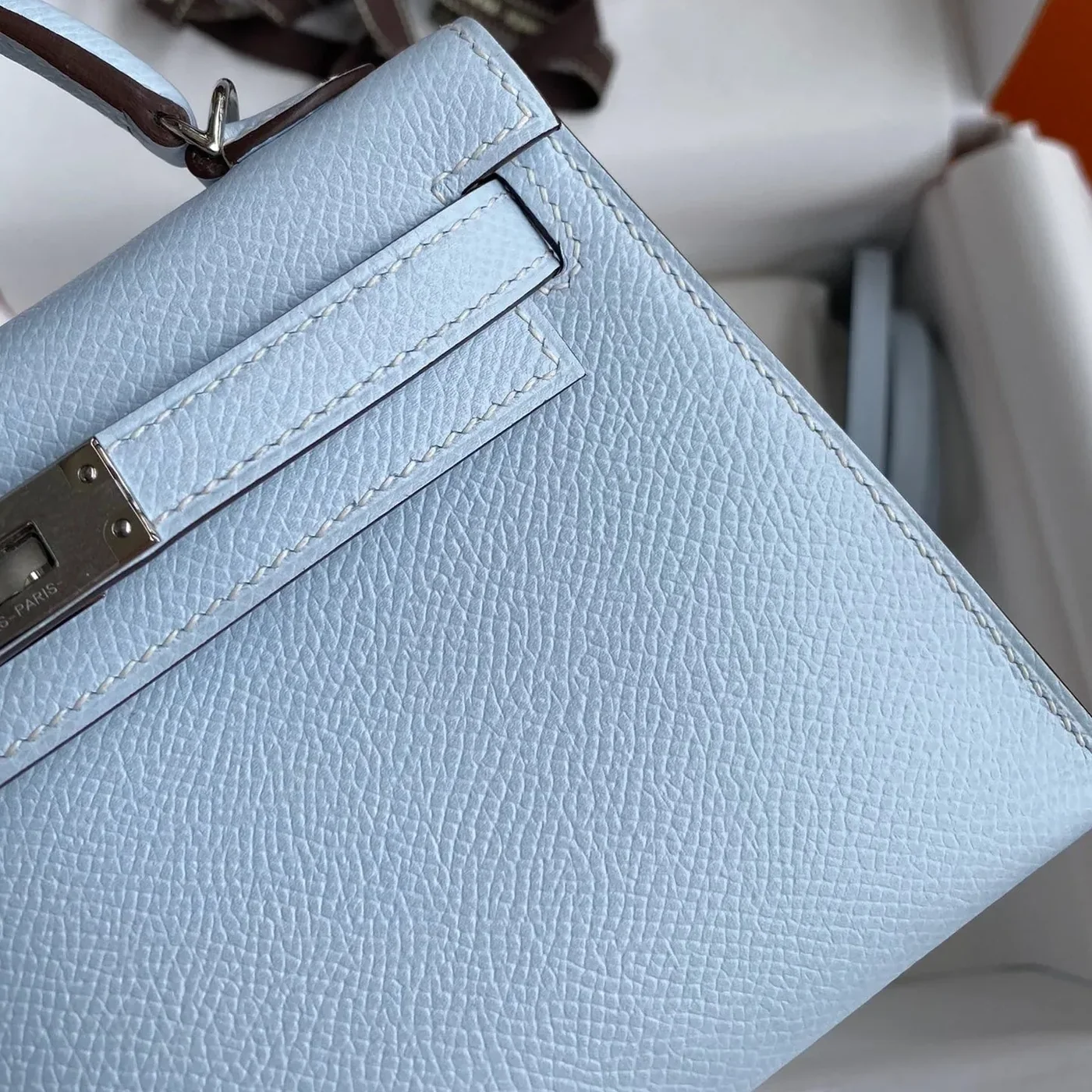 Hermes Kelly Mini Top Handle Bag / Sky Blue Epsom Palladium Hardware Hermes Kelly Mini Top Handle Bag / Sky Blue Epsom Palladium Hardware