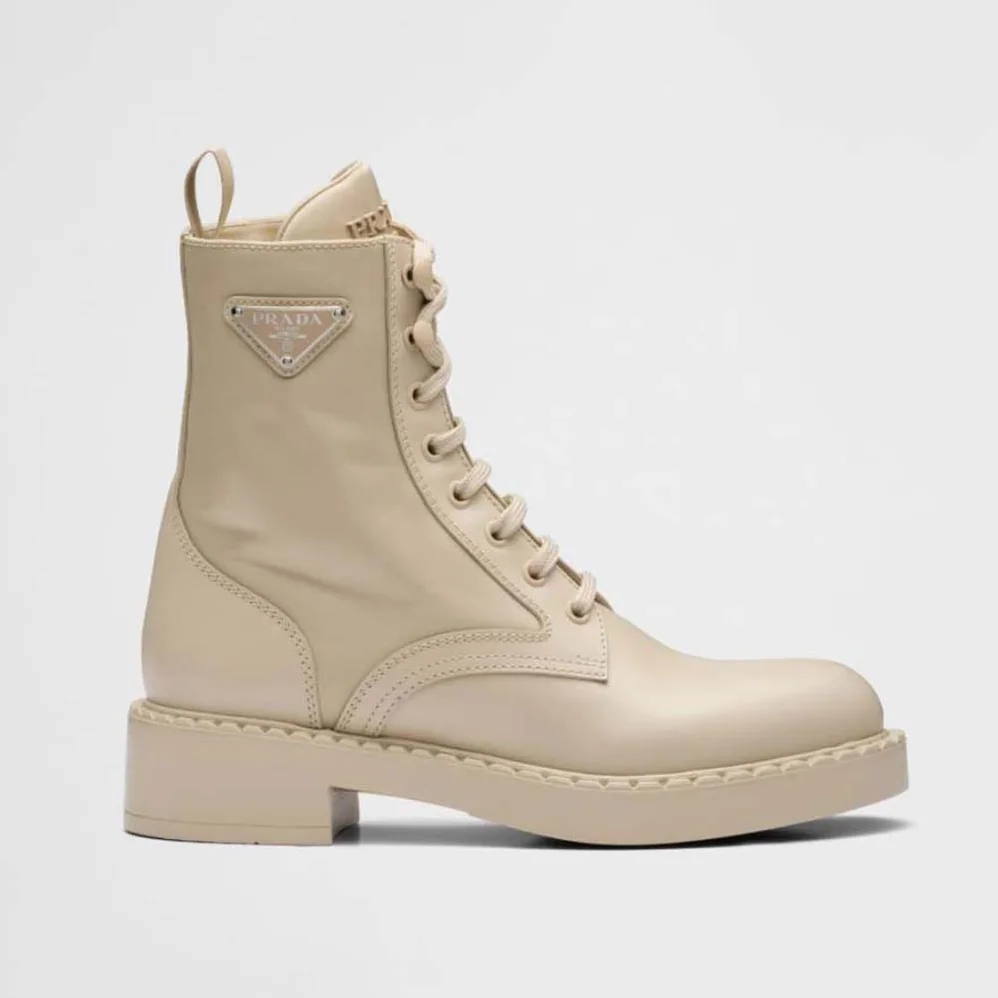 Prada Brushed-Leather and Re for Women in Nylon Boots