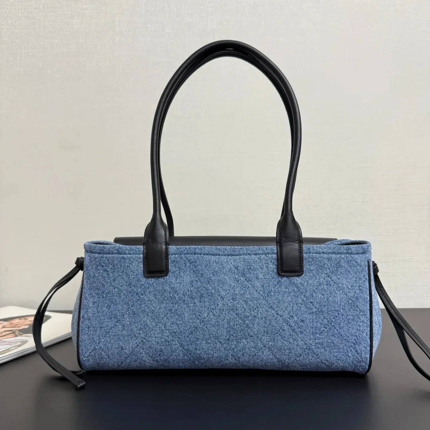 Chanel Small Shopping Shoulder Bag in Blue/ Black Gold Hardware Chanel Small Shopping Shoulder Bag in Blue/ Black Gold Hardware