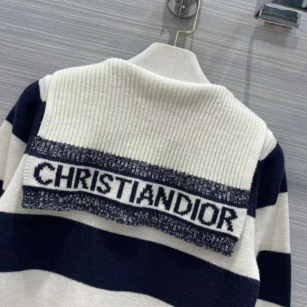 Dior Sweater Navy Blue and Ecru Dior Marinière Wool and Cashmere Knit for Women