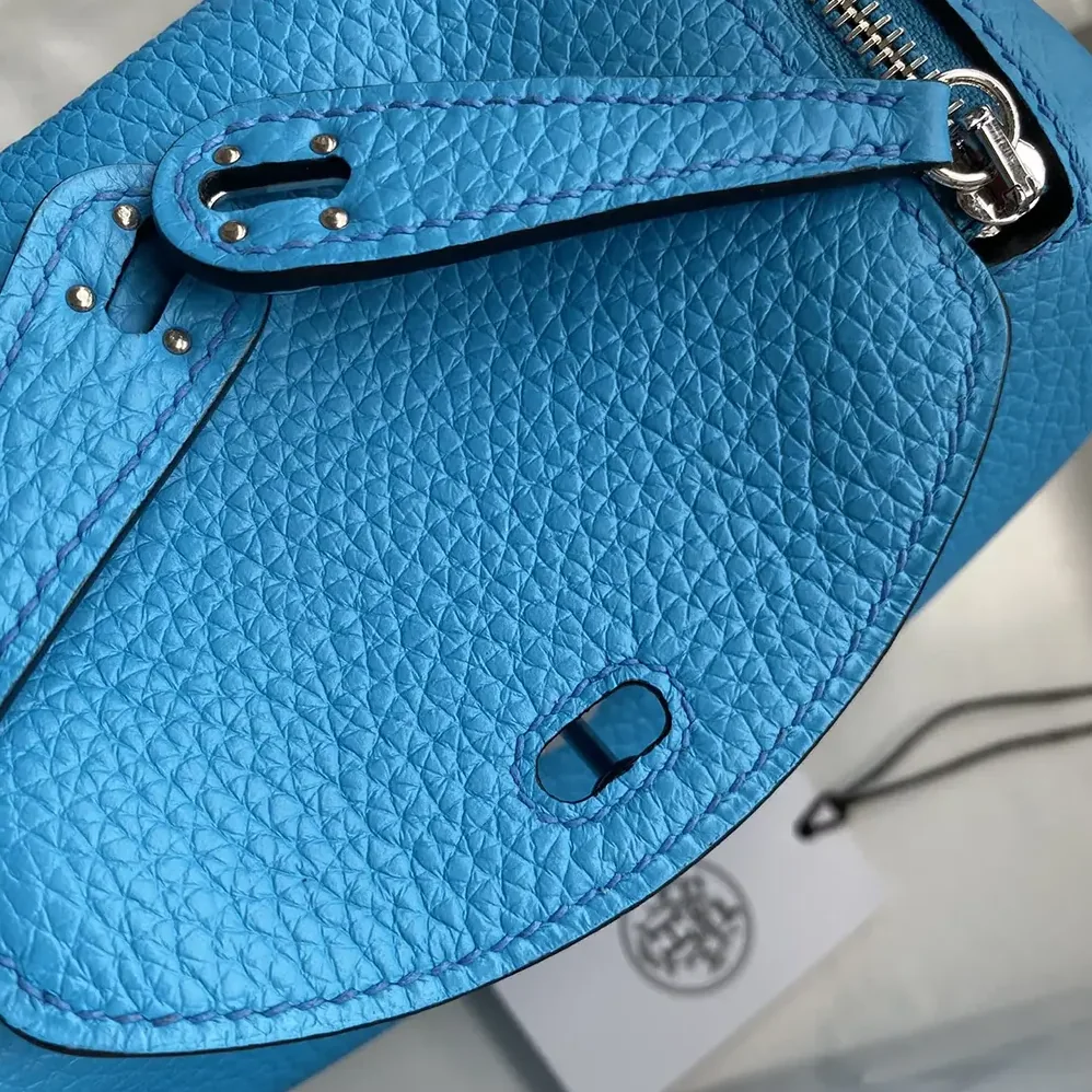 Hermes Lindy Mini 19 in Clemence Leather for Women in Blue/Silver Hermes Lindy Mini 19 in Clemence Leather for Women in Blue/Silver