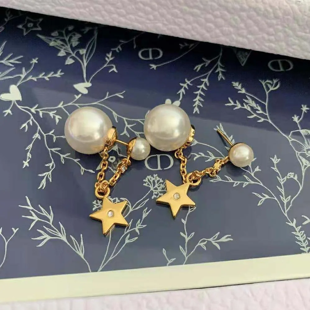 Dior Tribales Earrings Gold-Finish Metal with White Resin Pearls and White Crystals for Women Dior Tribales Earrings Gold-Finish Metal with White Resin Pearls and White Crystals for Women