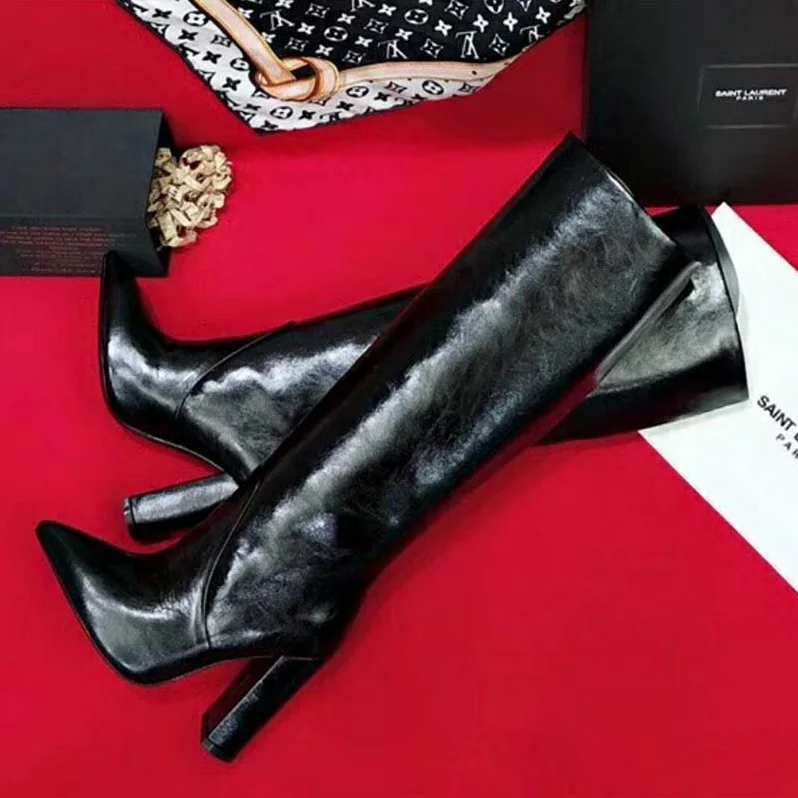 Saint Laurent YSL Shoes Lou Boot in Lambskin 90mm Heel for Women in Black Saint Laurent YSL Shoes Lou Boot in Lambskin 90mm Heel for Women in Black