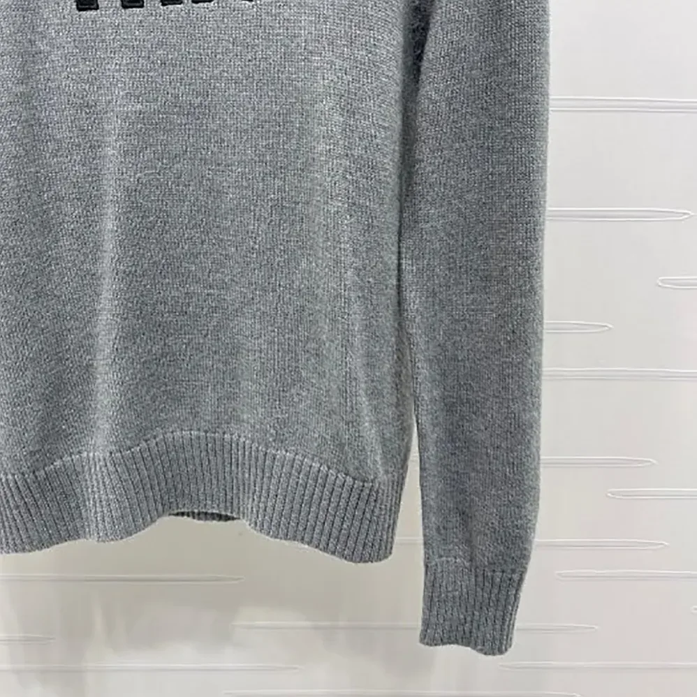 Miu Miu Double Cashmere Sweater with Logo for Women in Grey Miu Miu Double Cashmere Sweater with Logo for Women in Grey
