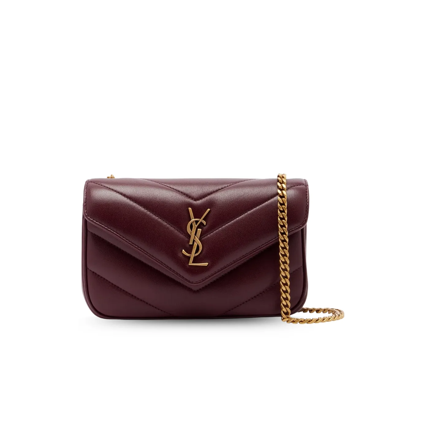 Saint Laurent Loulou Mini Shoulder Bag in Rouge Cabernet Gold Hardware