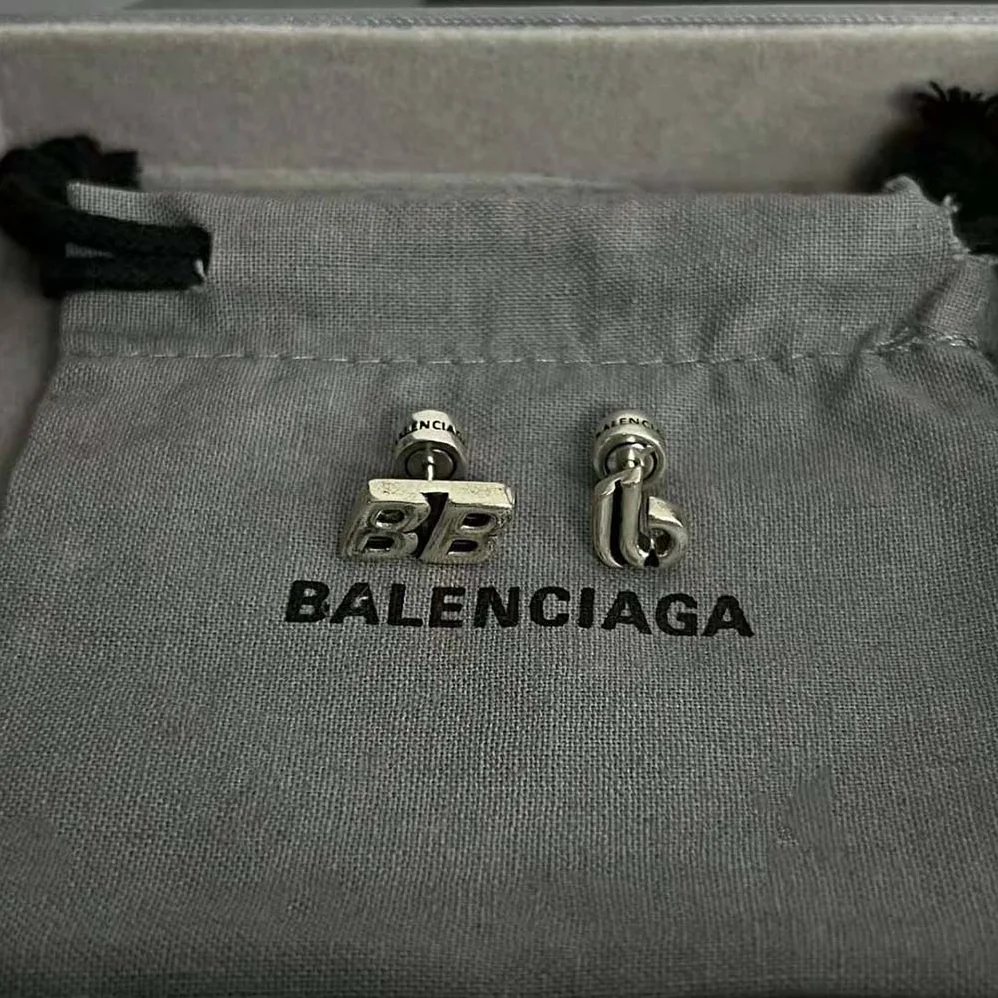 Balenciaga Logomania BB Double B Earrings in Antique Silver Brass for Women Balenciaga Logomania BB Double B Earrings in Antique Silver Brass for Women