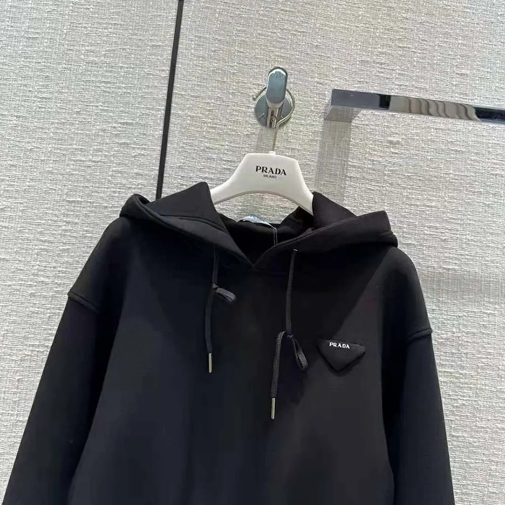 Prada Cotton Fleece Hoodie for Women in Black Prada Cotton Fleece Hoodie for Women in Black
