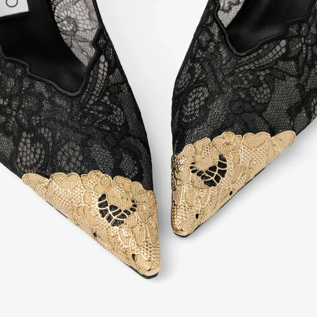 Jimmy Choo Faiz 100 Lace Pumps Black/ Vintage Gold FAIZ100FYZ Jimmy Choo Faiz 100 Lace Pumps Black/ Vintage Gold FAIZ100FYZ