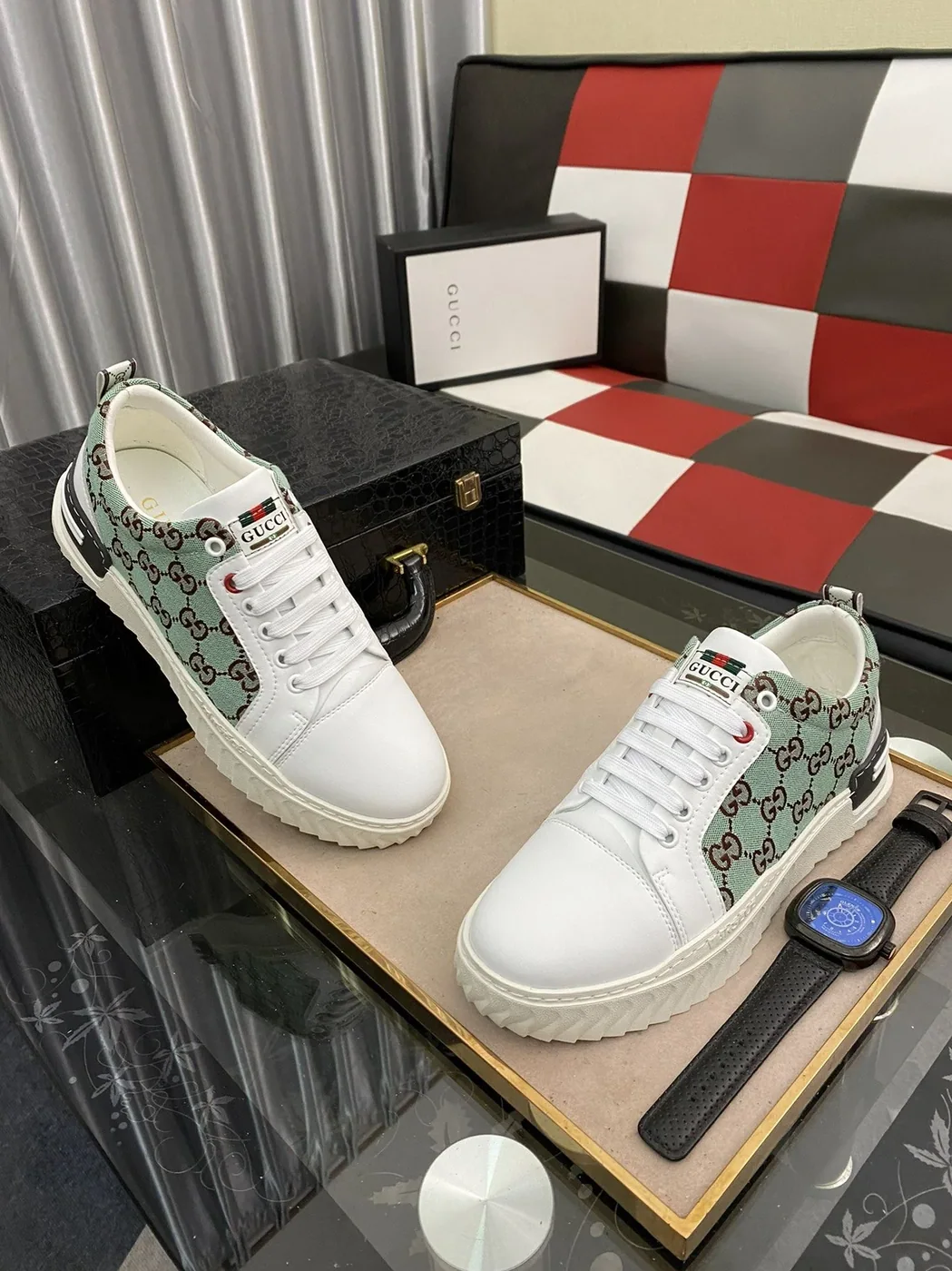 Gucci GG Ace Sneaker Green And White for Men Gucci GG Ace Sneaker Green And White for Men