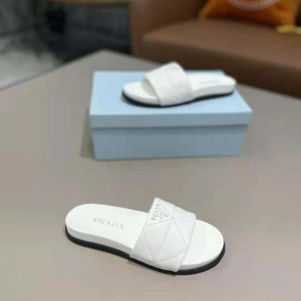 Prada Nappa Leather Slides in 20mm Heel for Women in White