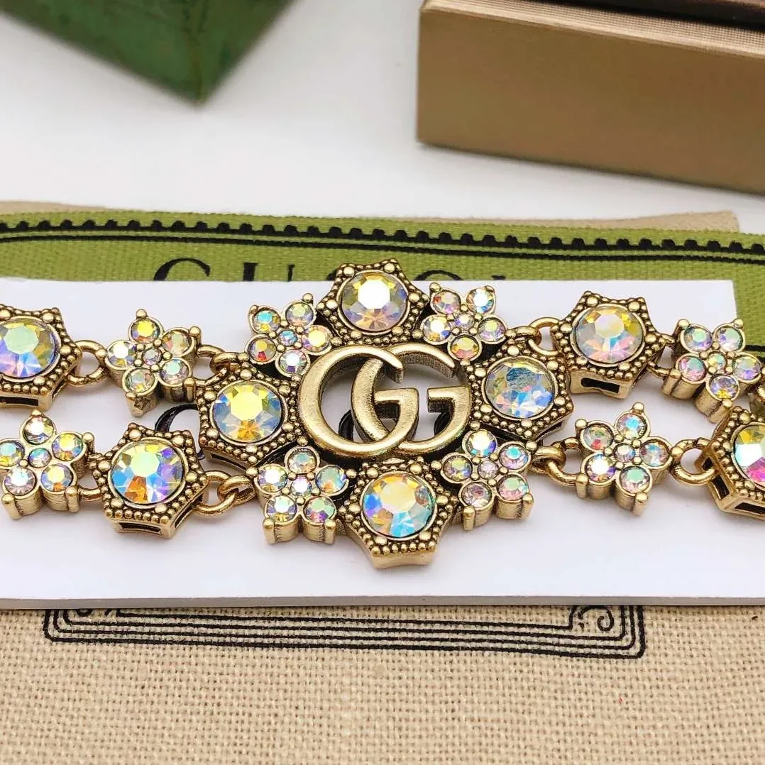 Gucci Rhinestone Flower Bracelet Gold