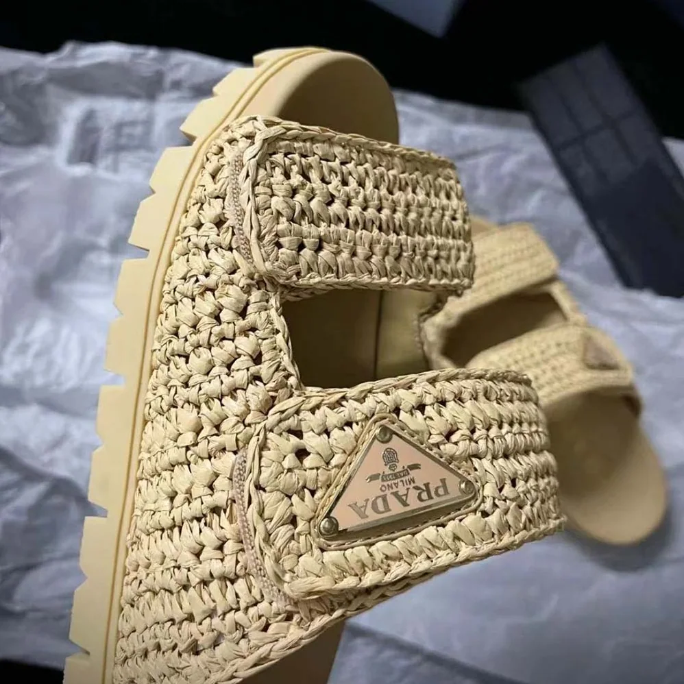 Prada Crochet Sandals for Women in Beige Prada Crochet Sandals for Women in Beige