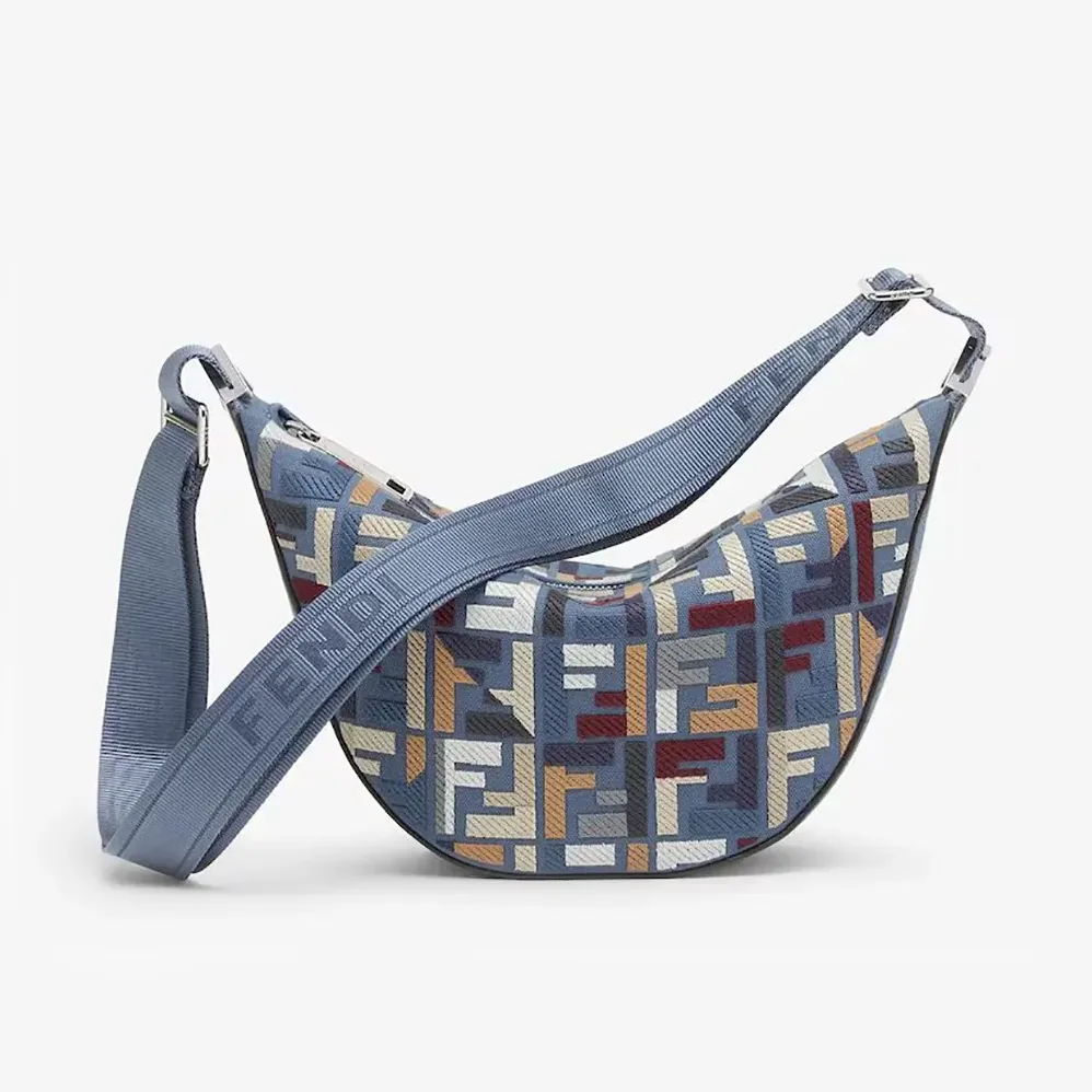 Fendi Roma Leather Fendi Melon Small Fabric Blue for Men Fendi Roma Leather Fendi Melon Small Fabric Blue for Men