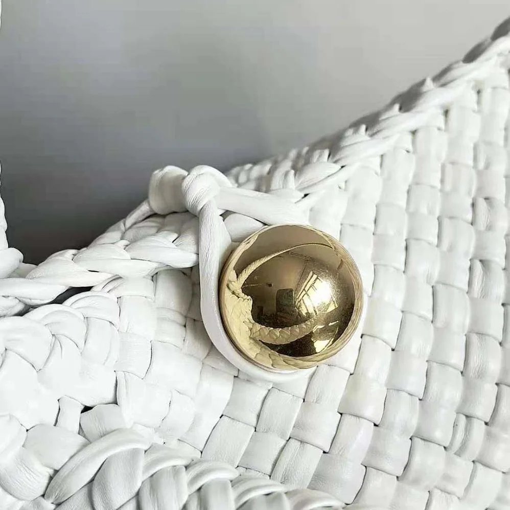 Bottega Veneta Tosca Shoulder Bag with Metallic Sphere Closure Woven for Women in White