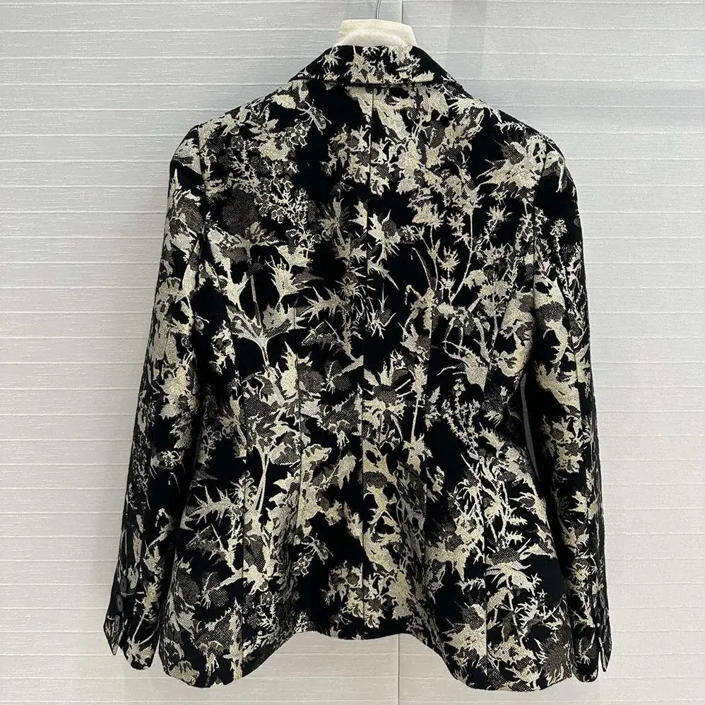 Dior Fitted Jacket Black Technical Fabric with Gold-Tone Dior Chardons Motif in Metallic Thread for Women