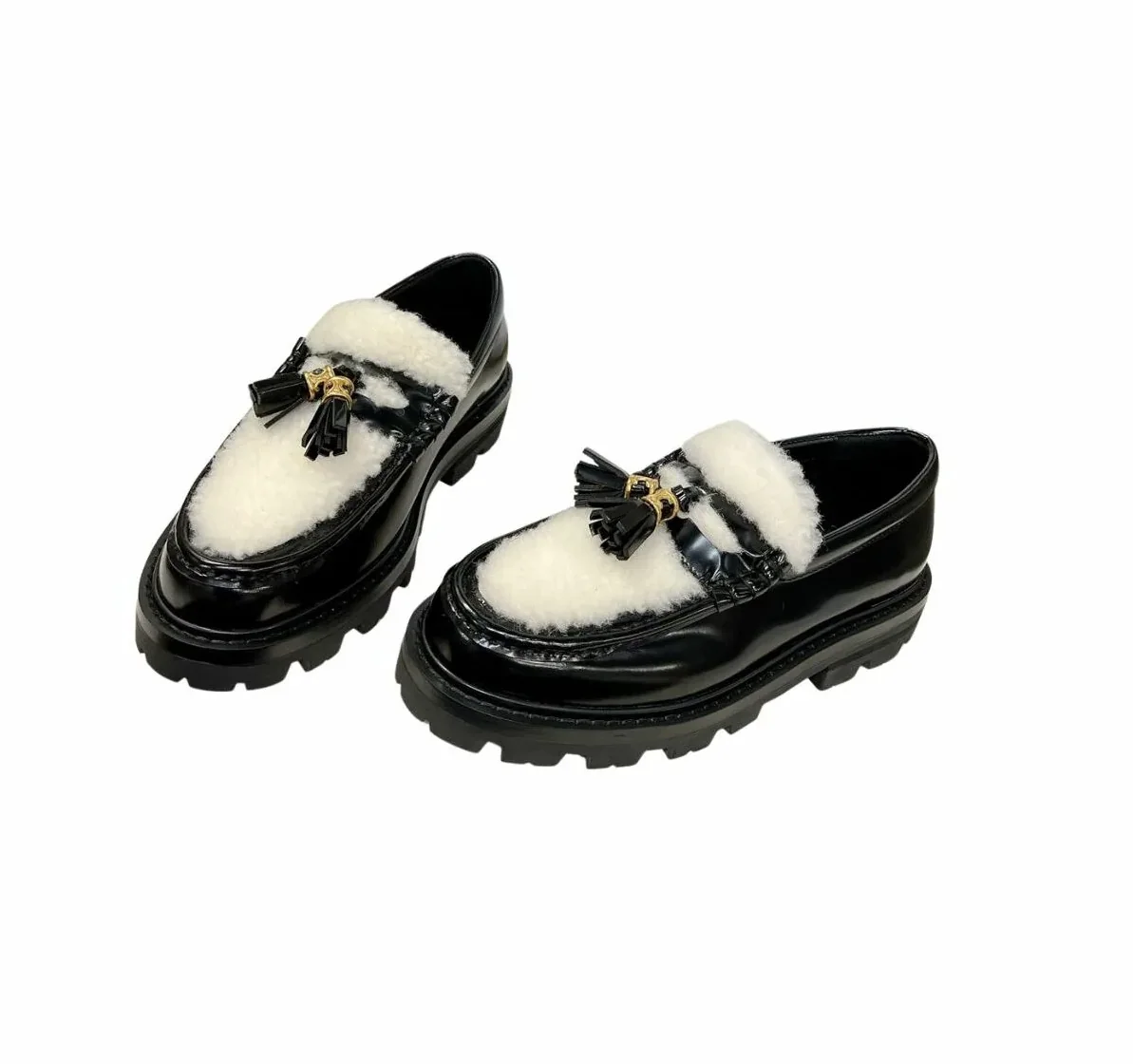 Celine Margaret Fur Loafer With Tassels Black Celine Margaret Fur Loafer With Tassels Black
