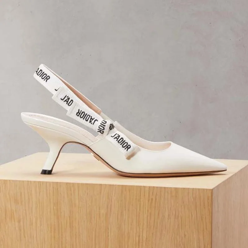 Dior Sling-Back Patent Leather J'Adior Ribbon 6.5cm Shoes for Women in White