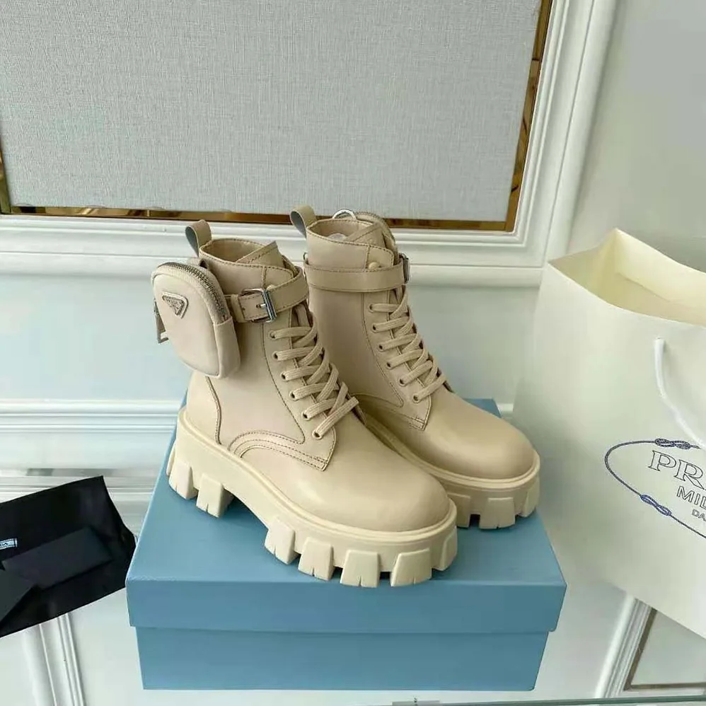 Prada Monolith Leather and Nylon Fabric Boots for Women