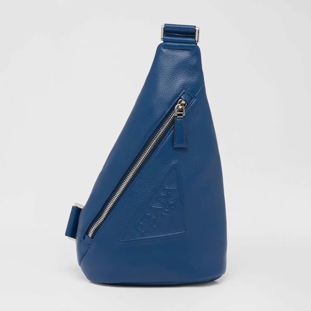 Prada Cross Leather Bag wite Logo-Print Re-Nylon lining for Men in Navy