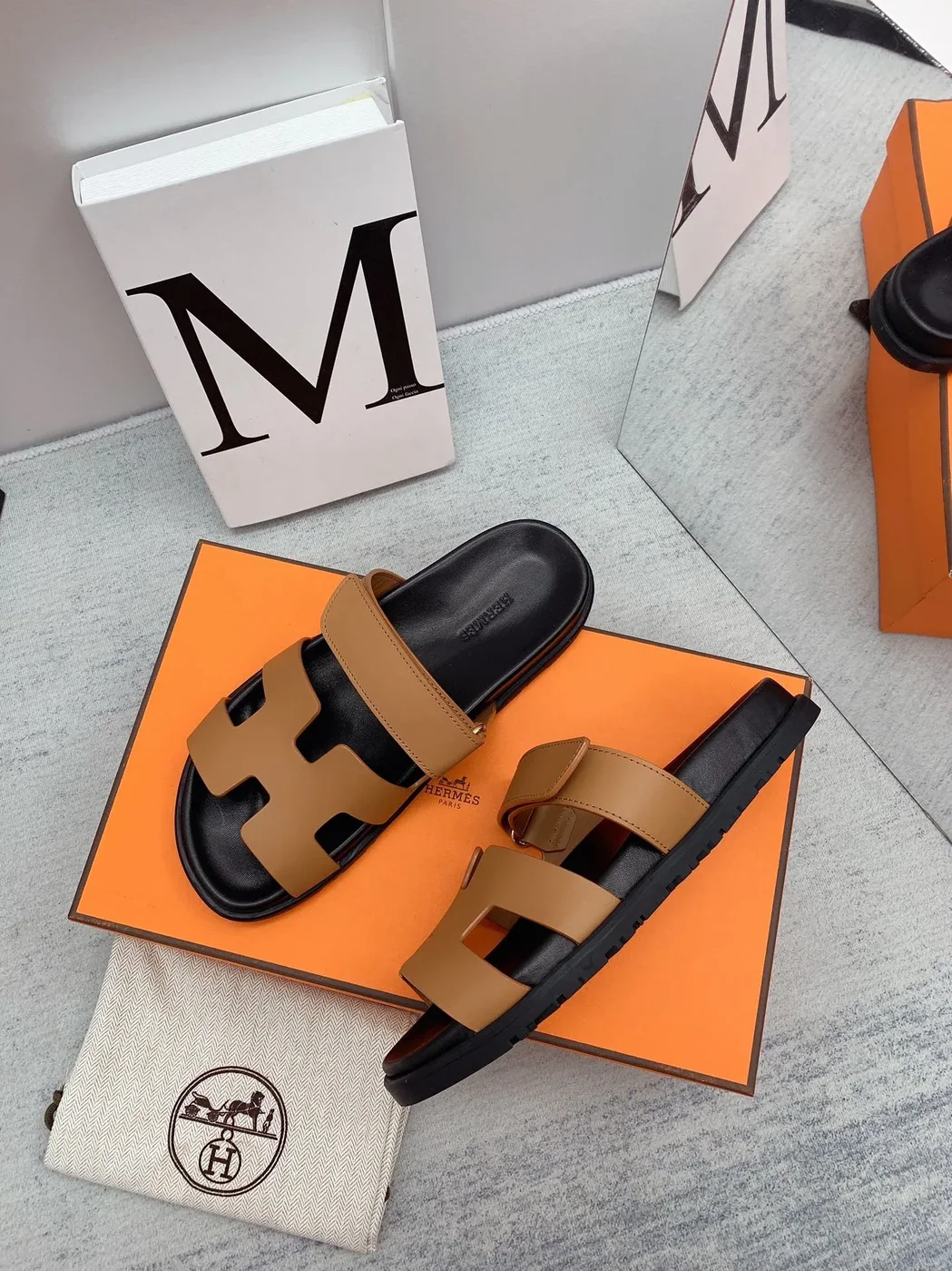 Hermes Chypre Sandals Brown in Blue Hermes Chypre Sandals Brown in Blue
