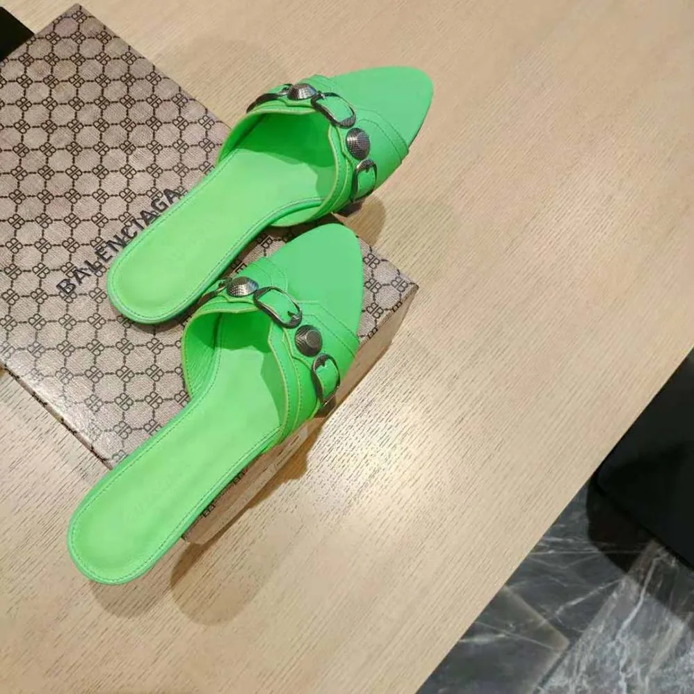 Balenciaga Cagole Sandal in Bright Green Arena Lambskin for Women