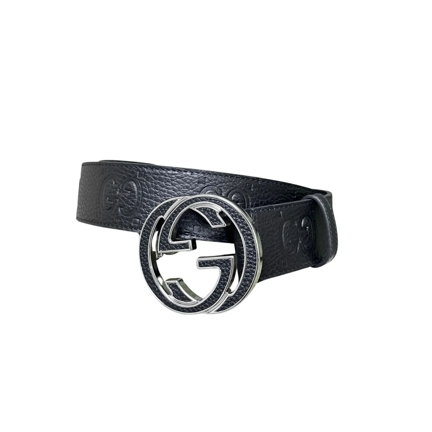 Gucci GG Marmont Circle Buckle Belt Black Leather With Silver Trim