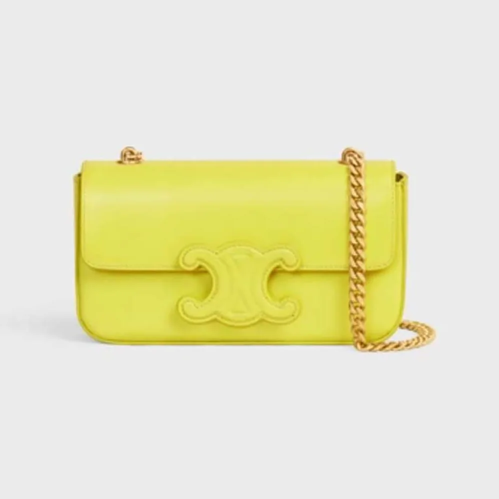 Celine Chain Shoulder Bag Cuir Triomphe in Shiny Calfskin for Women in Yellow Celine Chain Shoulder Bag Cuir Triomphe in Shiny Calfskin for Women in Yellow