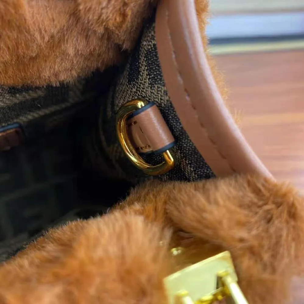Fendi Mini Sunshine Shopper Brown Sheepskin Mini for Women in Bag with Inlay Fendi Mini Sunshine Shopper Brown Sheepskin Mini for Women in Bag with Inlay