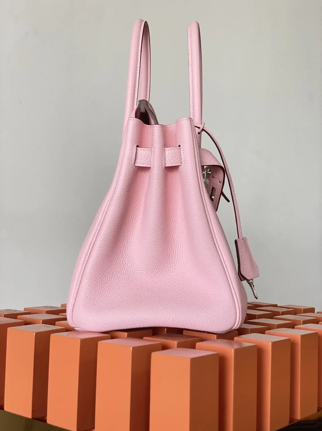 Hermes Birkin Top Handle Bag / Nata Swift Pink Silver Hardware